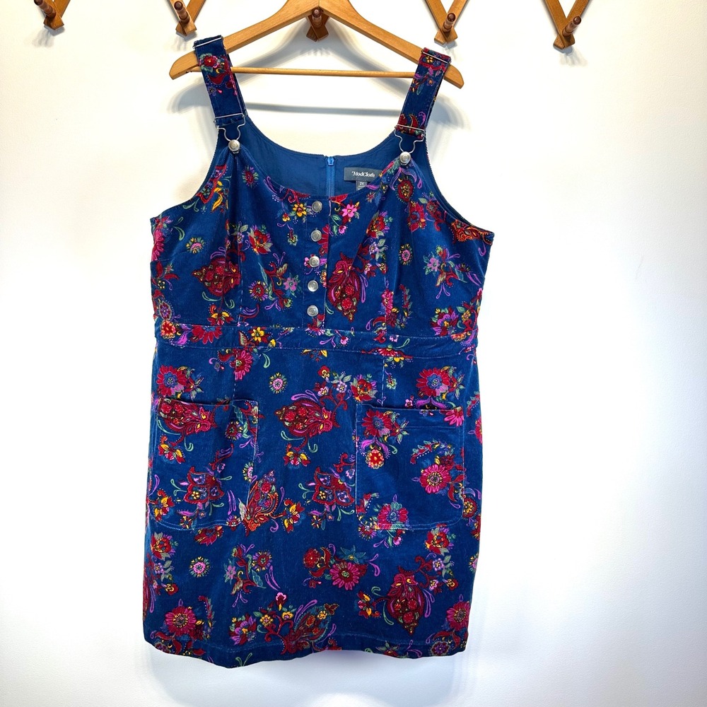 ModCloth Pinafore Navy Blue Paisley Floral
Corduroy Jumper Dress 2X Twee Retro